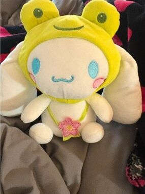 Sanrio hello kitty cinnamonroll plush toy wearing a frog costume